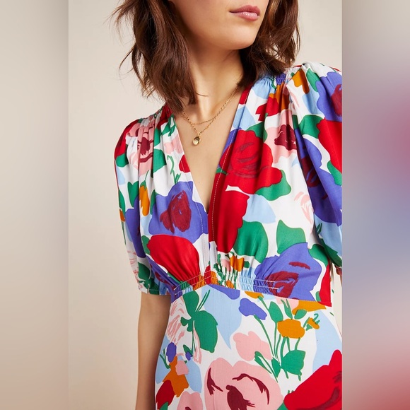 Faithfull The Brand Anita Floral Print Midi Dress Multicolor Women Size Medium - Picture 3 of 11